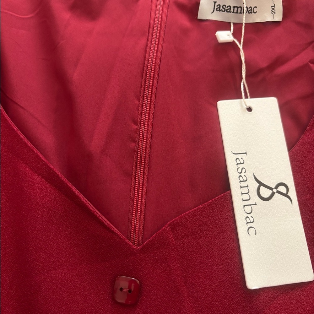 Burgundy Red Pleated Midi Dress Flutter Sleeves - Picture 8 of 11